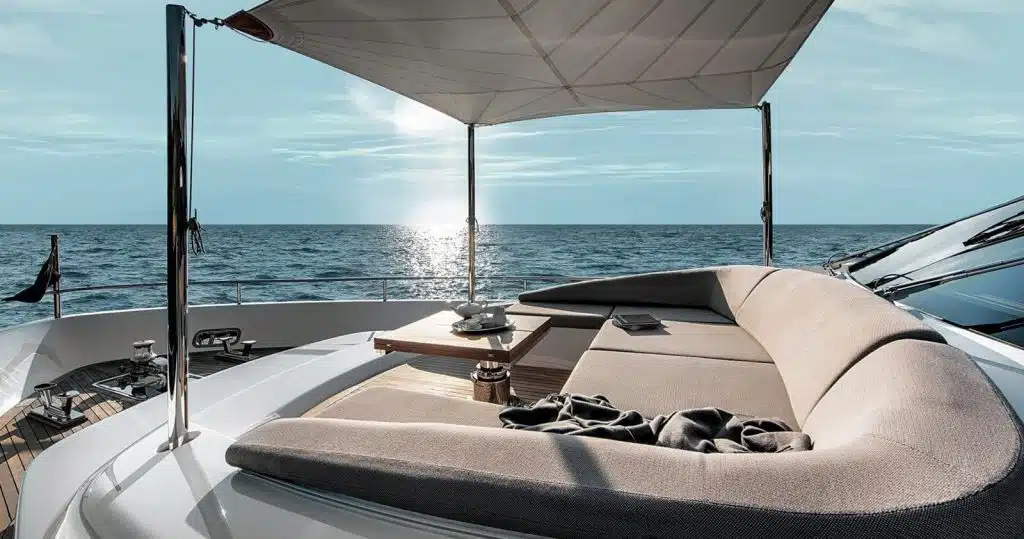 The Beautiful Sunbathing Area On This Sanlorenzo Yacht For Charter